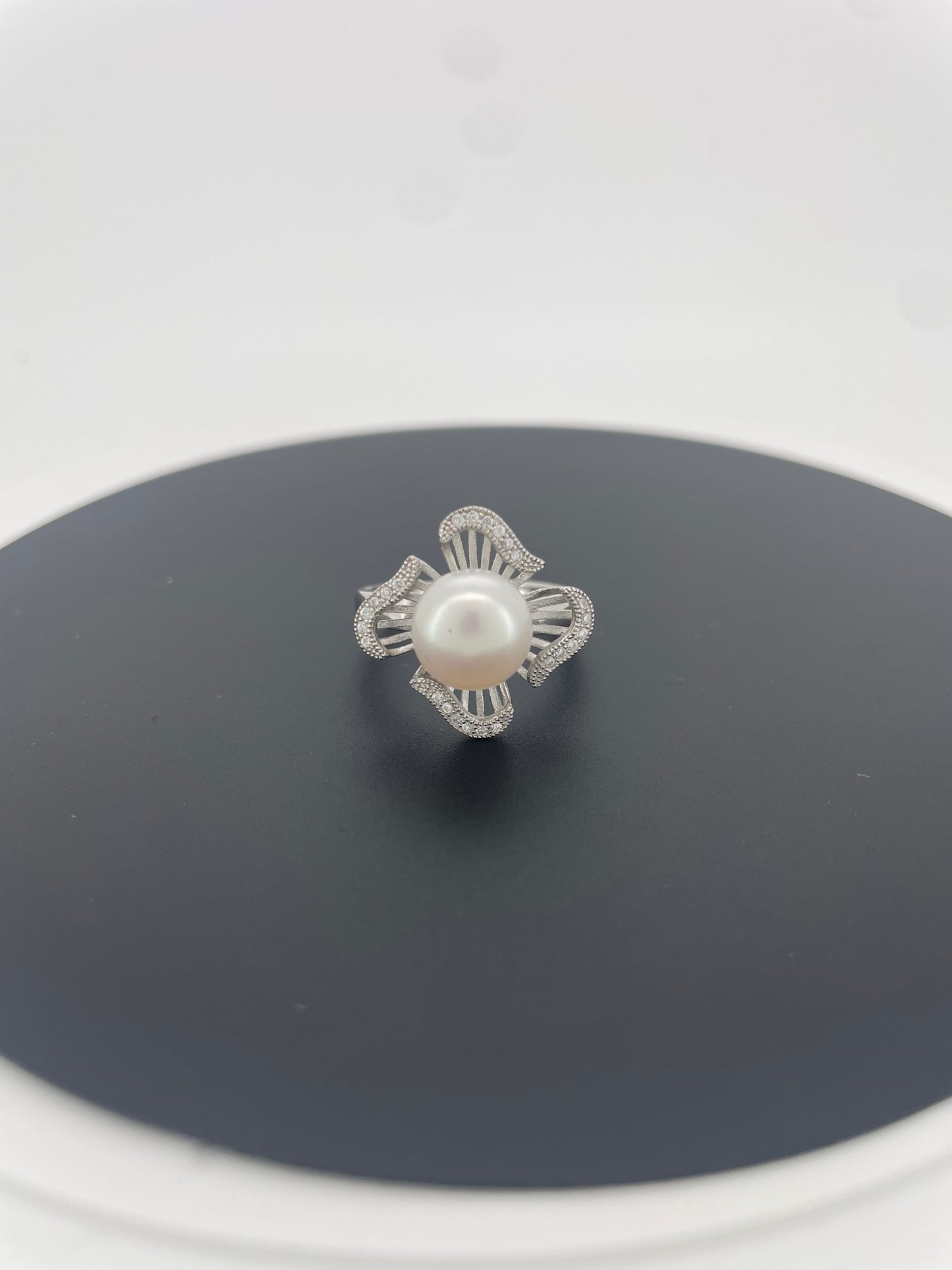 Silver Pearl Ring Size 8 by Gemsilver
