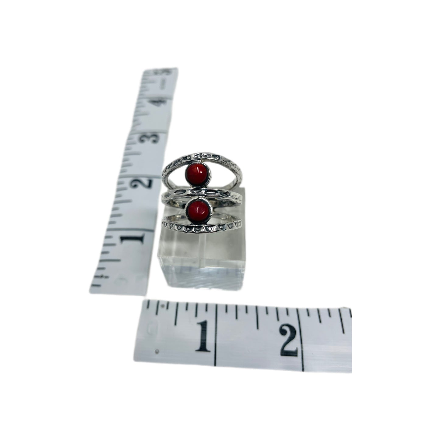 Red Coral Sterling Silver Ring - 17