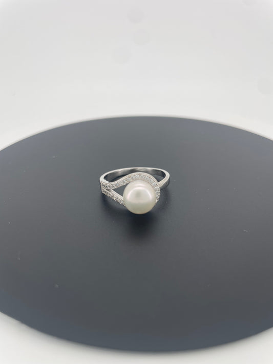 Silver Pearl Ring Size 8 by Gemsilver