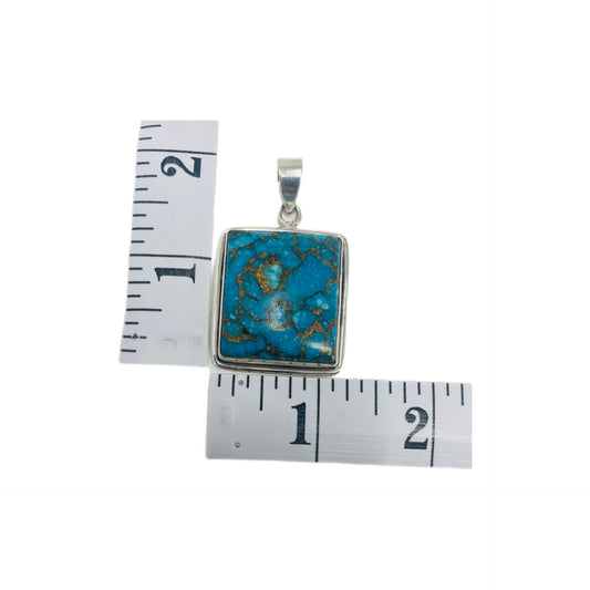 Blue-Copper Turquoise Sterling Silver Pendant