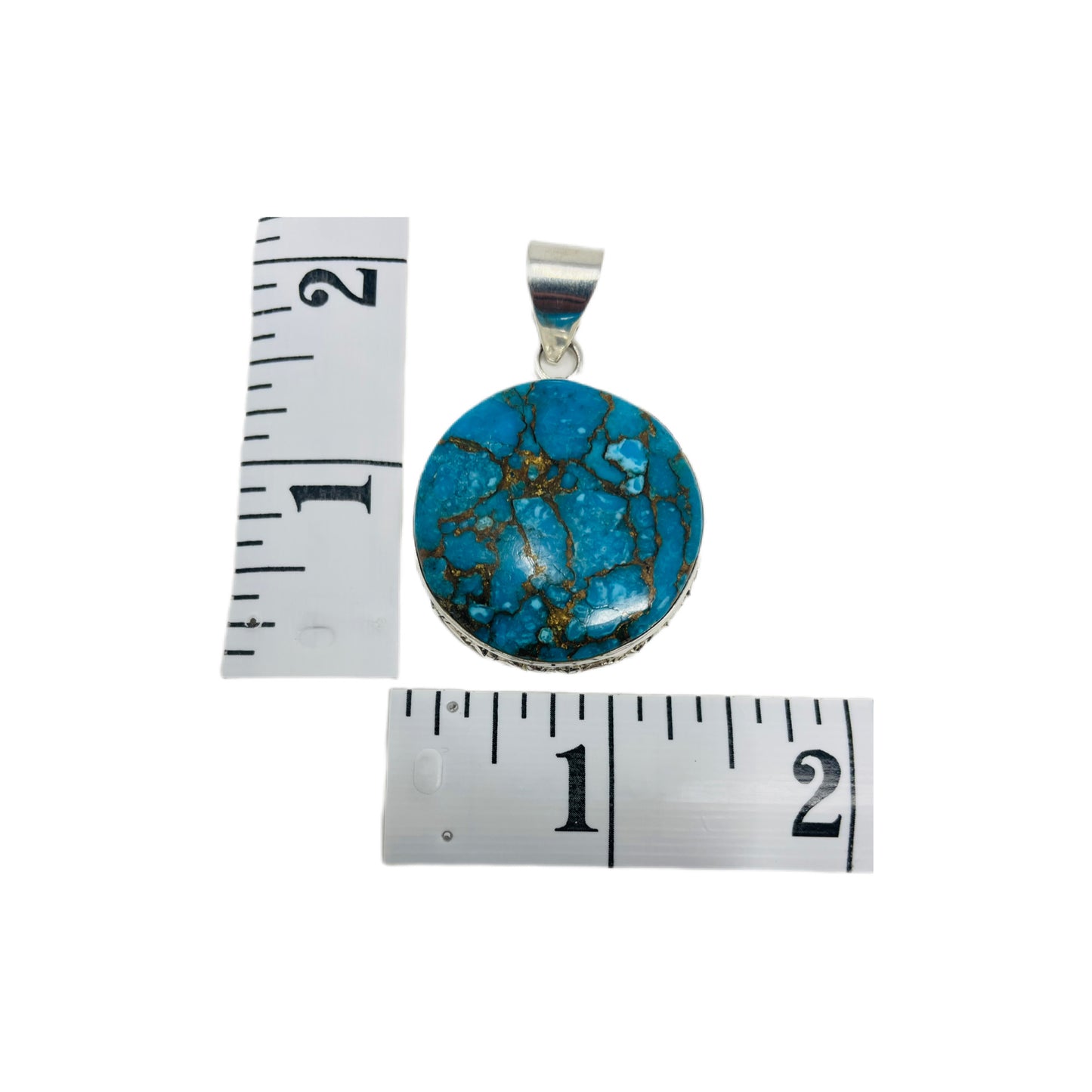 Blue-Copper Turquoise Sterling Silver Pendant