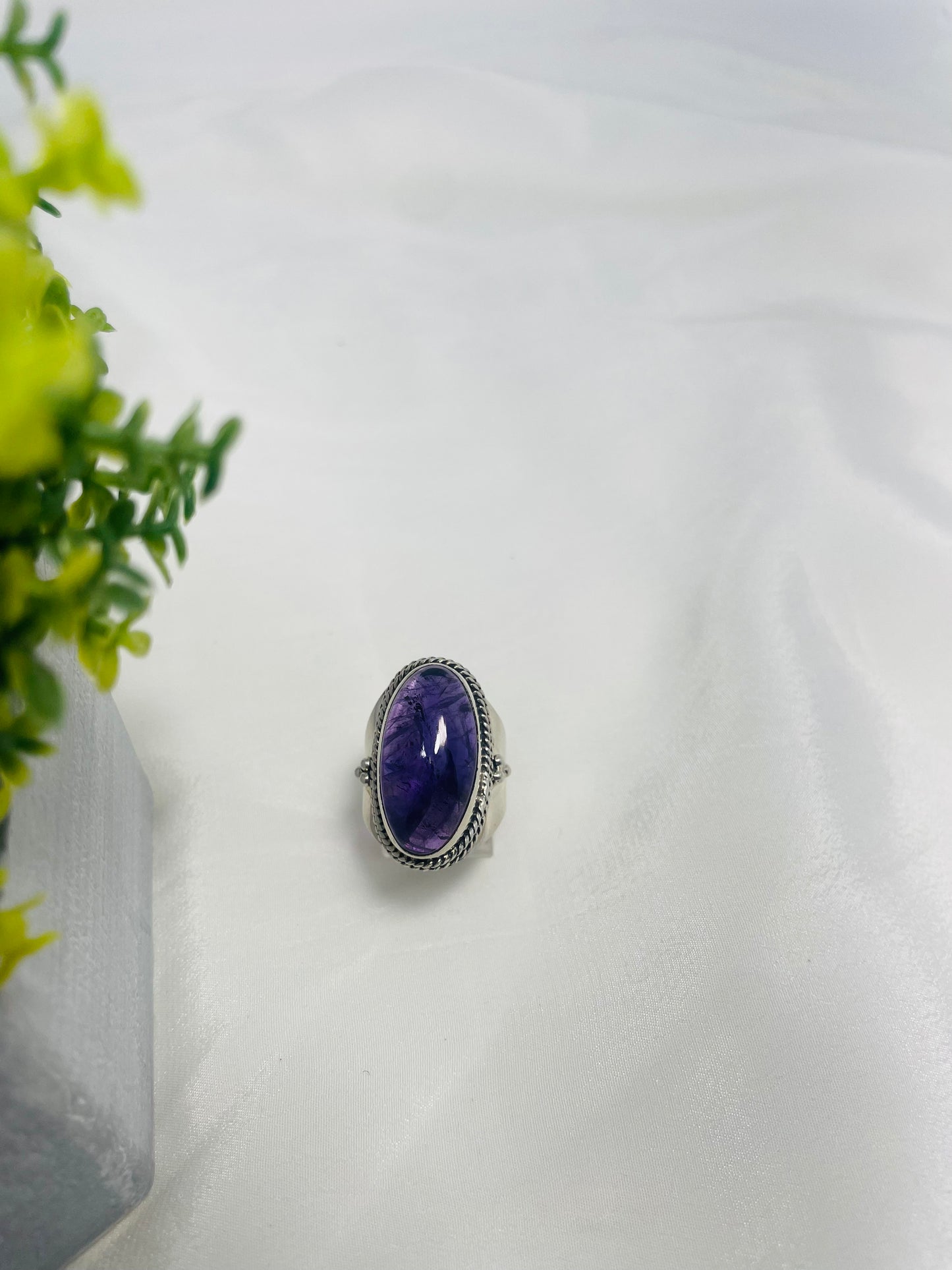 925 Sterling Silver Cabacon Amethyst Ring