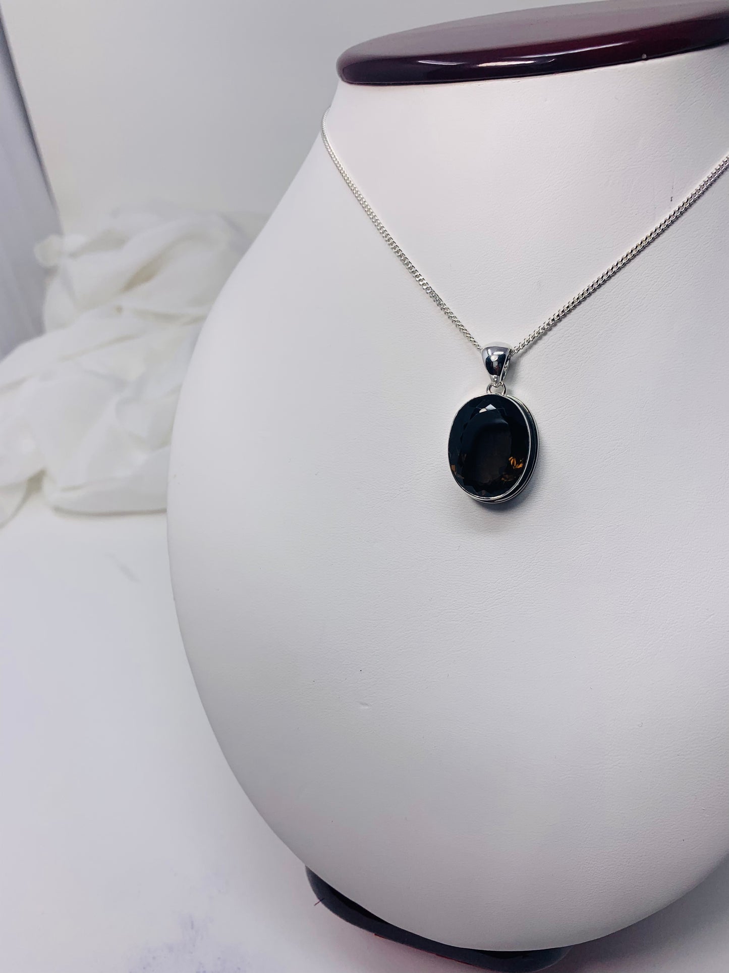 925 Sterling Silver Oval Smoky Quartz Pendant