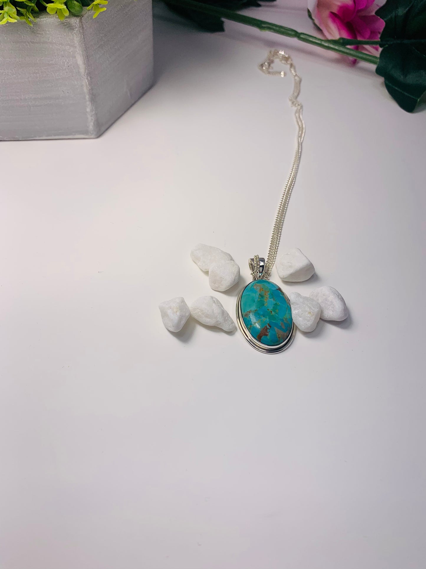 925 Sterling Silver Oval Turquoise Pendant