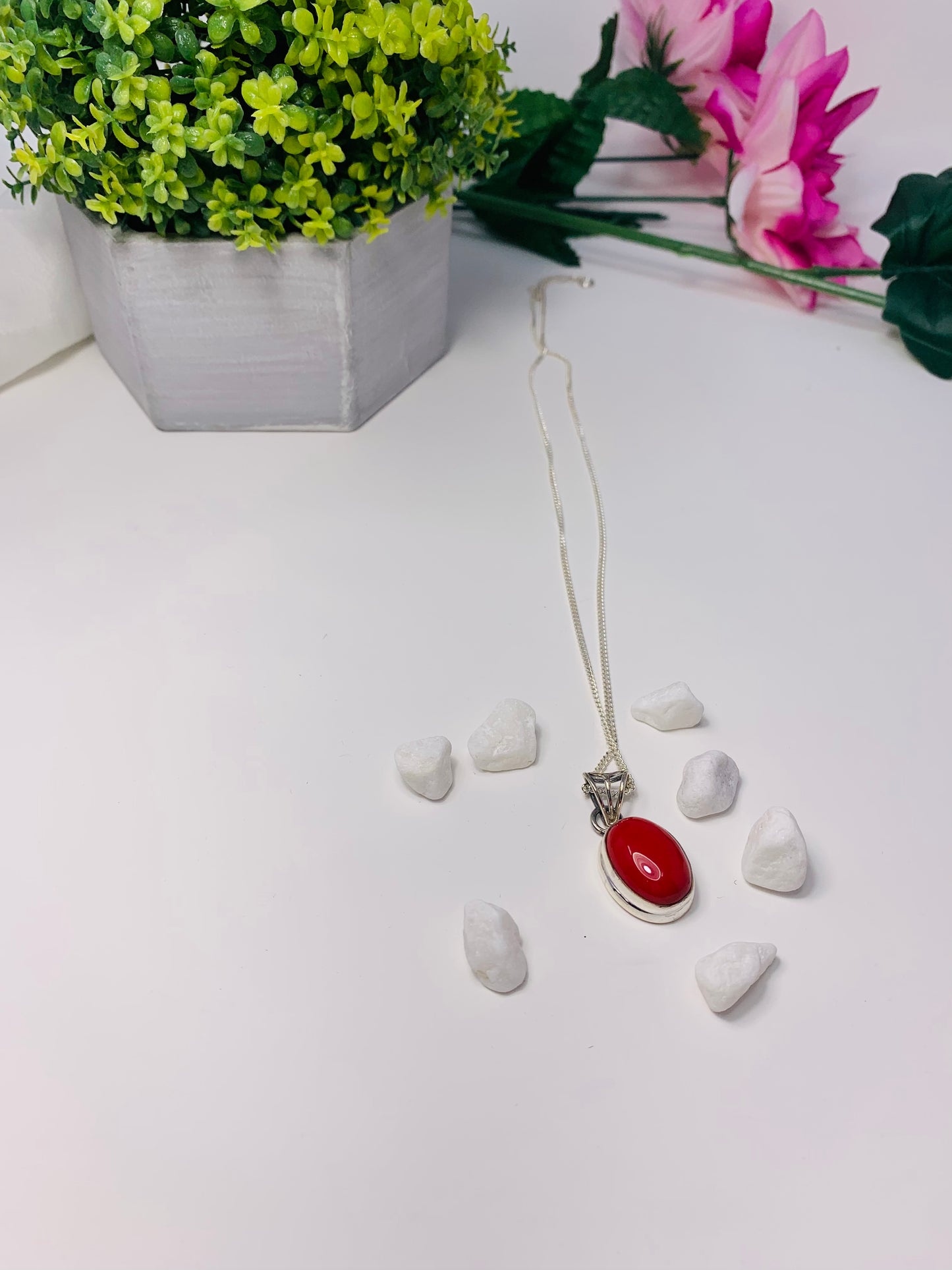 925 Sterling Silver Oval Red Coral Pendant