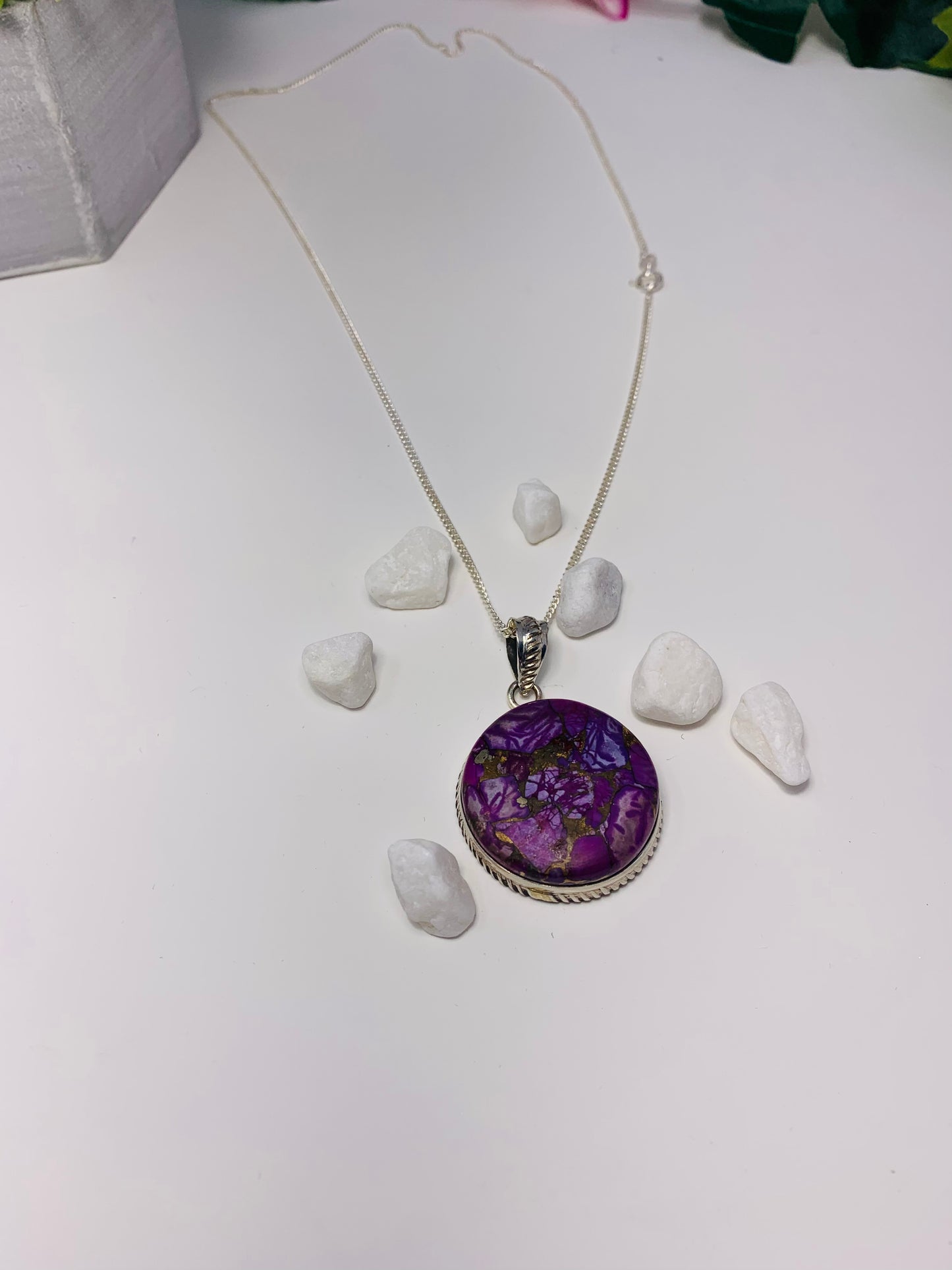 925 Sterling Silver Circle Purple-Copper Turquoise Pendant