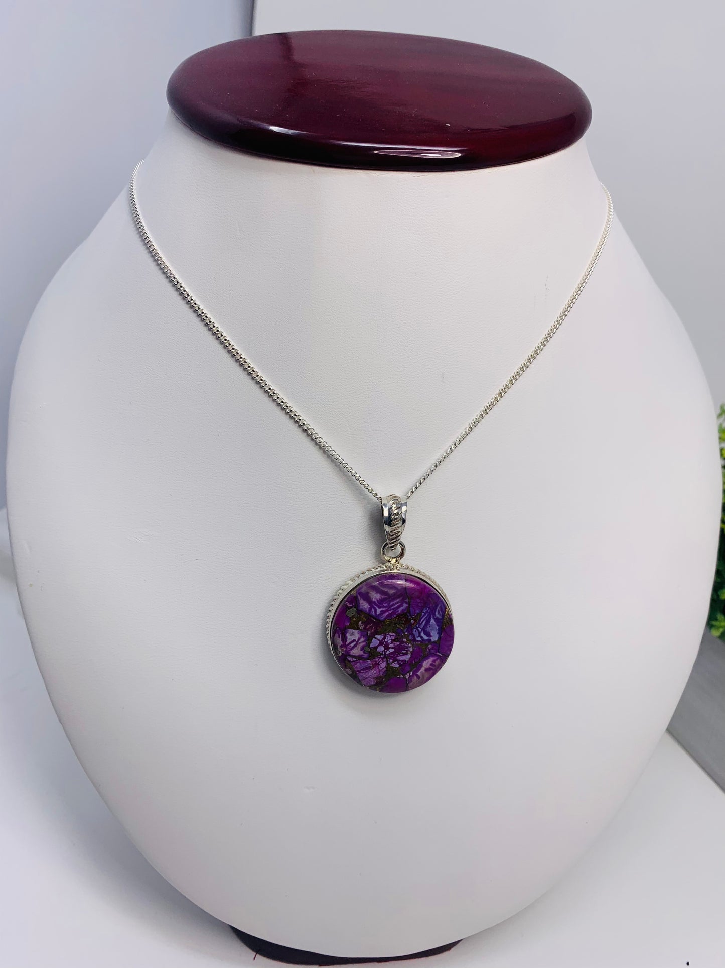 925 Sterling Silver Circle Purple-Copper Turquoise Pendant