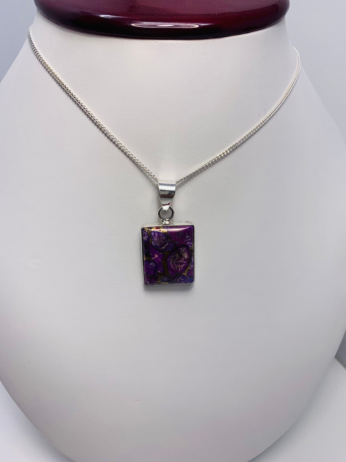 925 Sterling Silver Rectangle Purple-Copper Turquoise Pendant