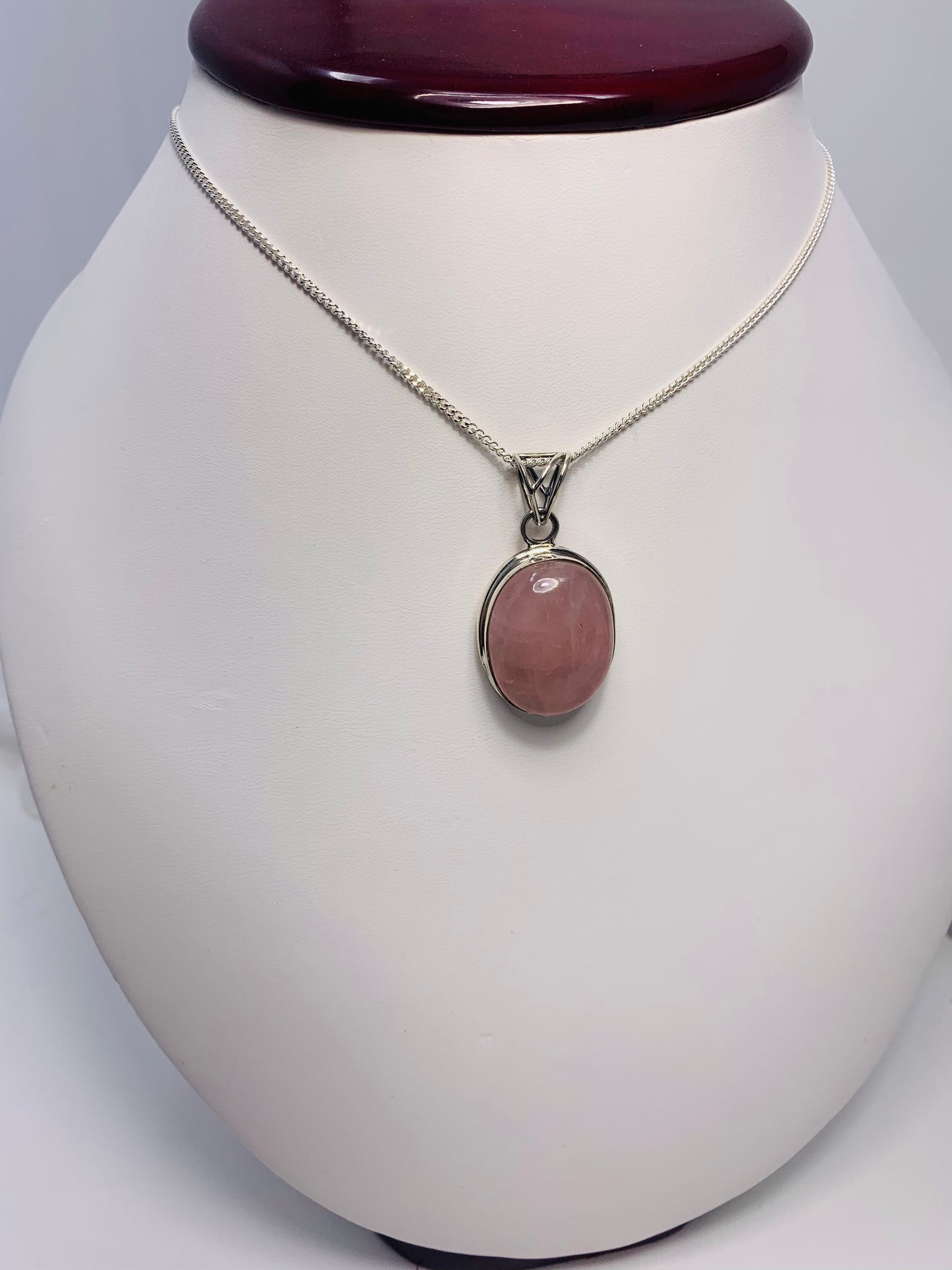 925 Sterling Silver Oval Rose Quartz Pendant