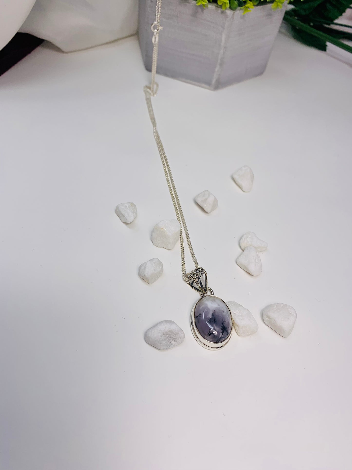 925 Sterling Silver Oval Dandritic Agate Pendant