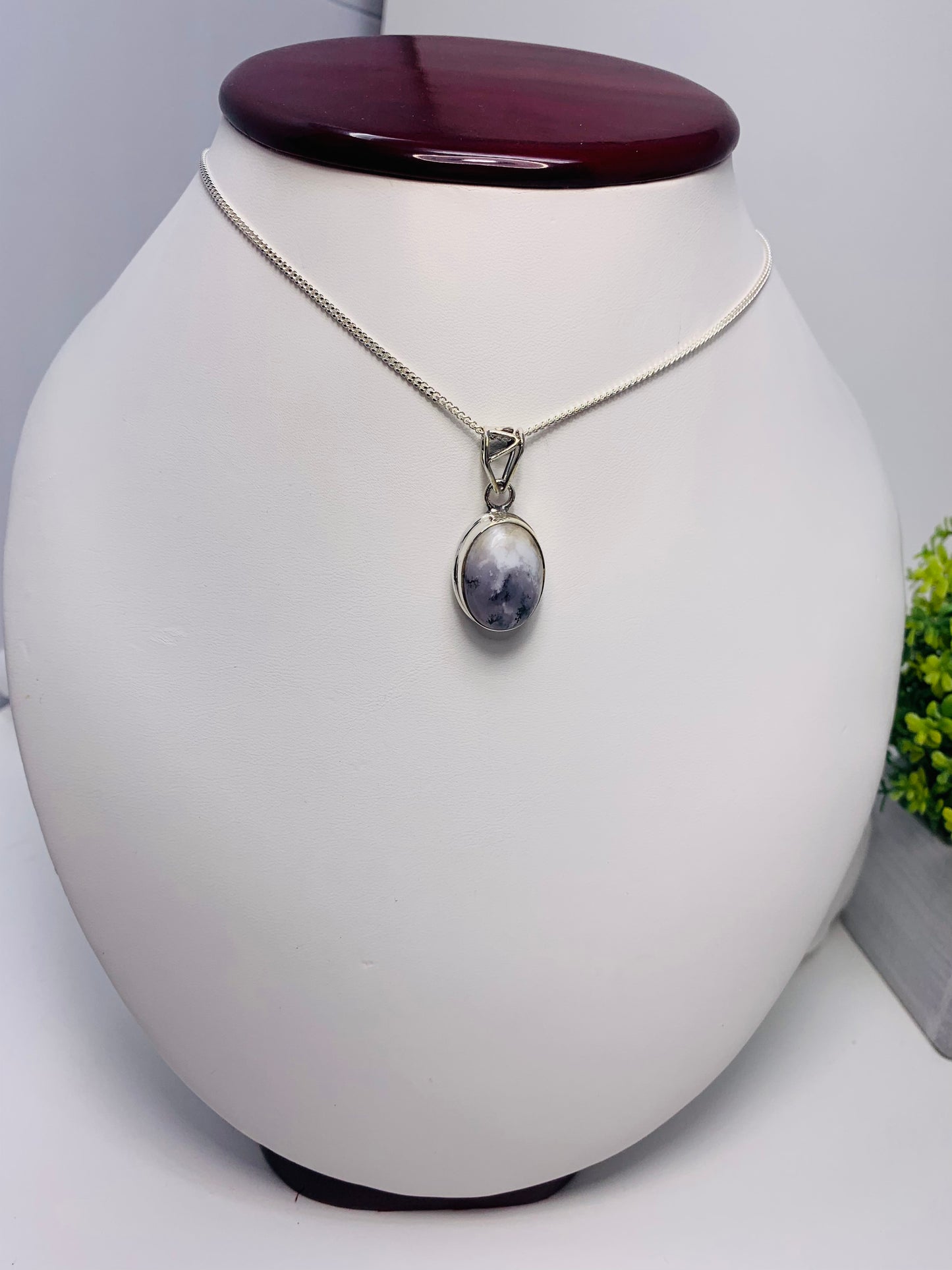 925 Sterling Silver Oval Dandritic Agate Pendant