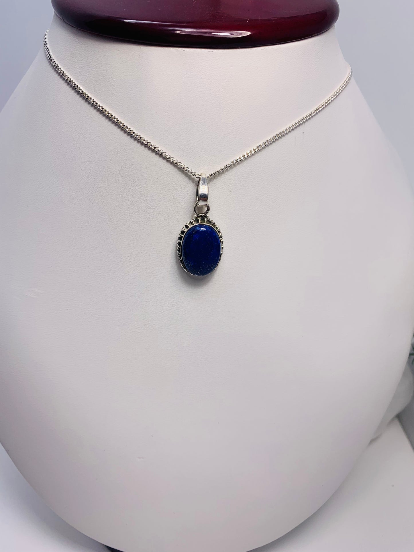 925 Sterling Silver Oval Textured Lapis Lazuli Pendant