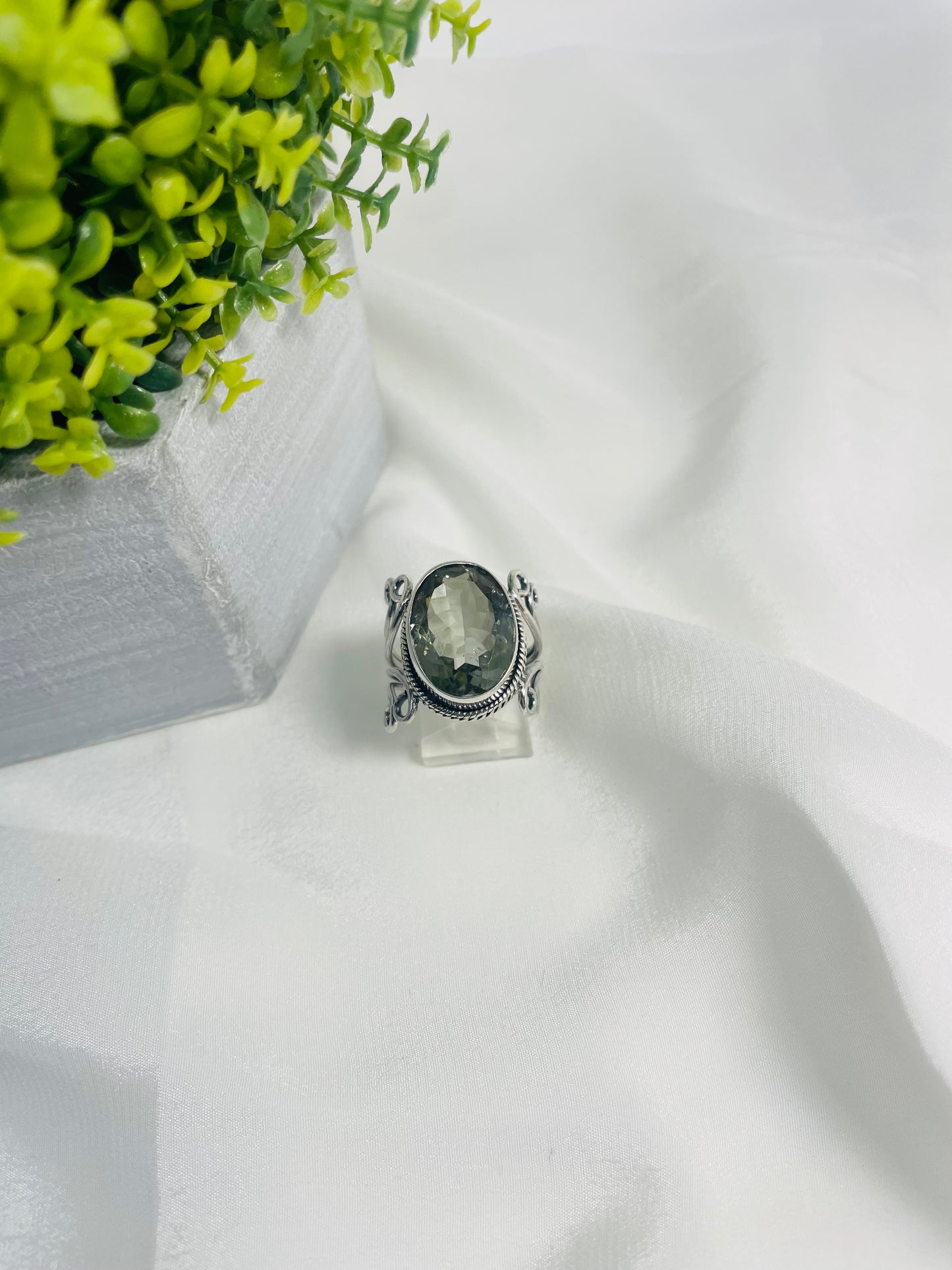 925 Sterling Silver Green Amethyst Ring