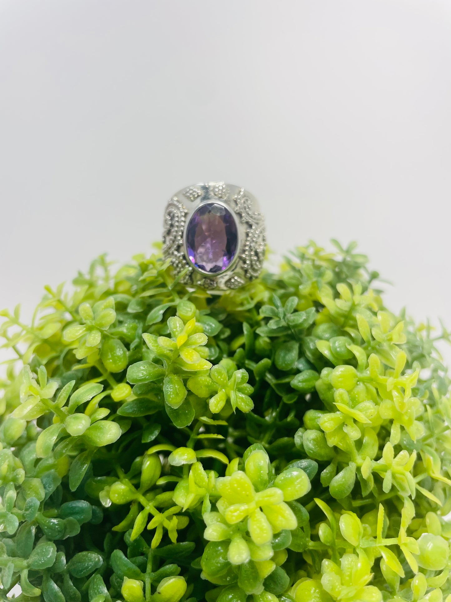 925 Sterling Silver Textured Amethyst Ring