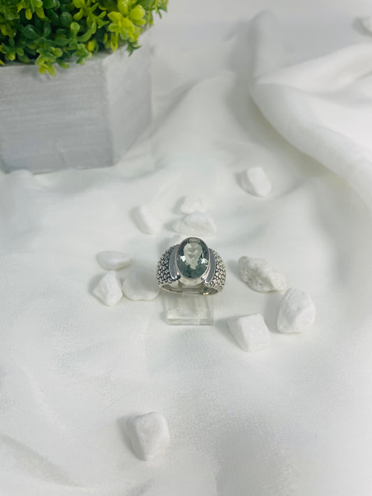 925 Sterling Silver Vintage Style Green Amethyst Ring