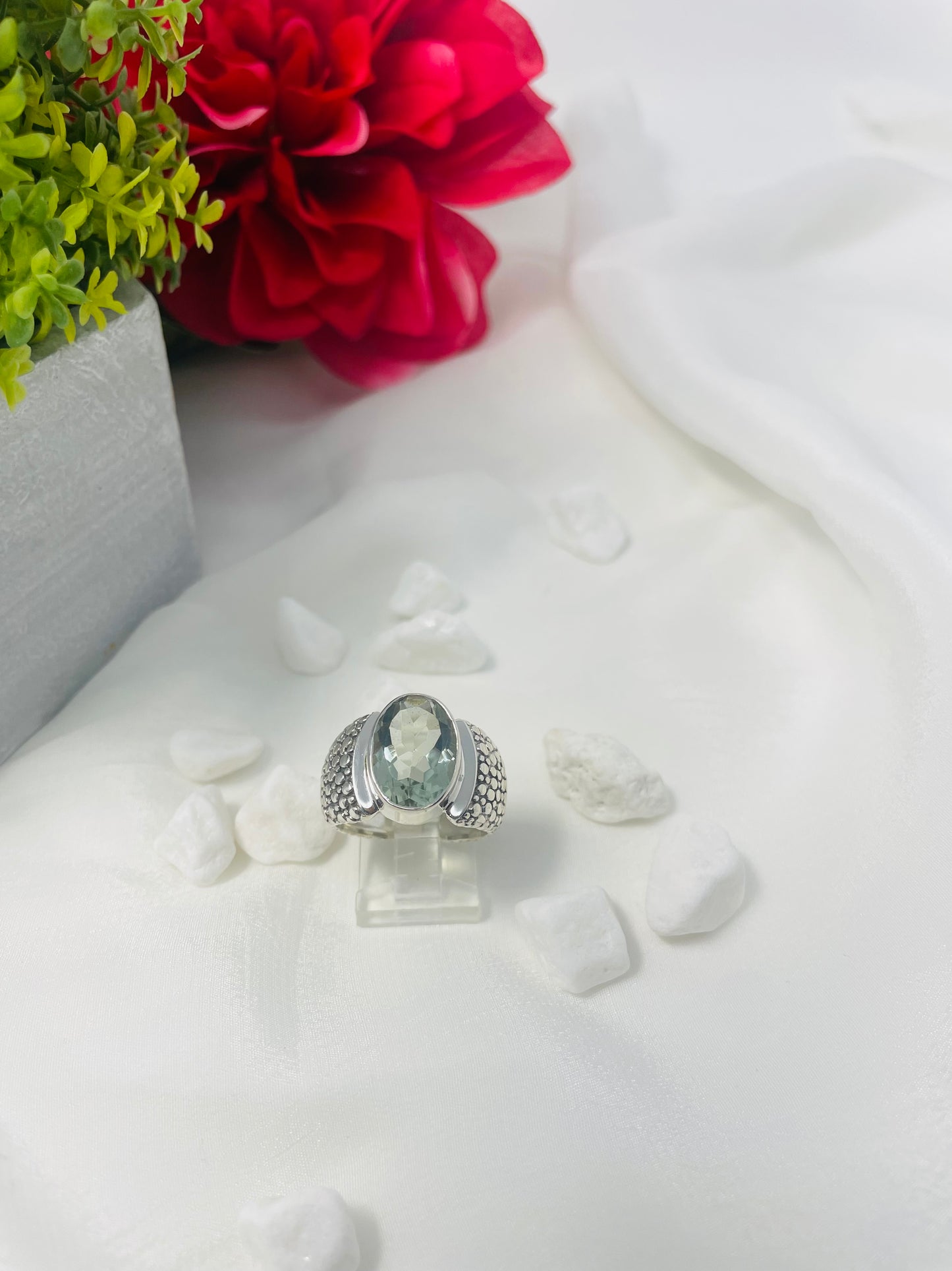 925 Sterling Silver Vintage Style Green Amethyst Ring