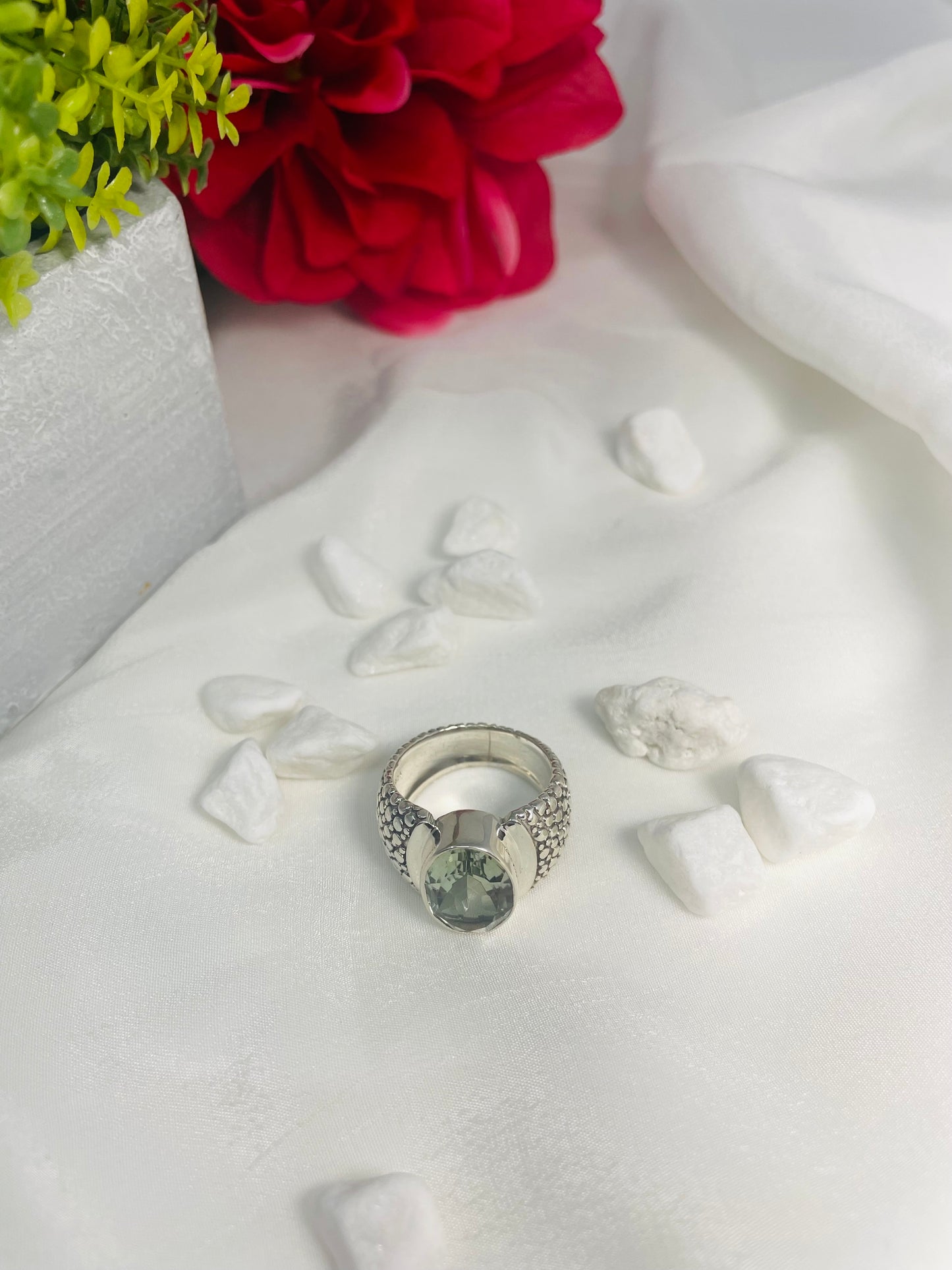 925 Sterling Silver Vintage Style Green Amethyst Ring