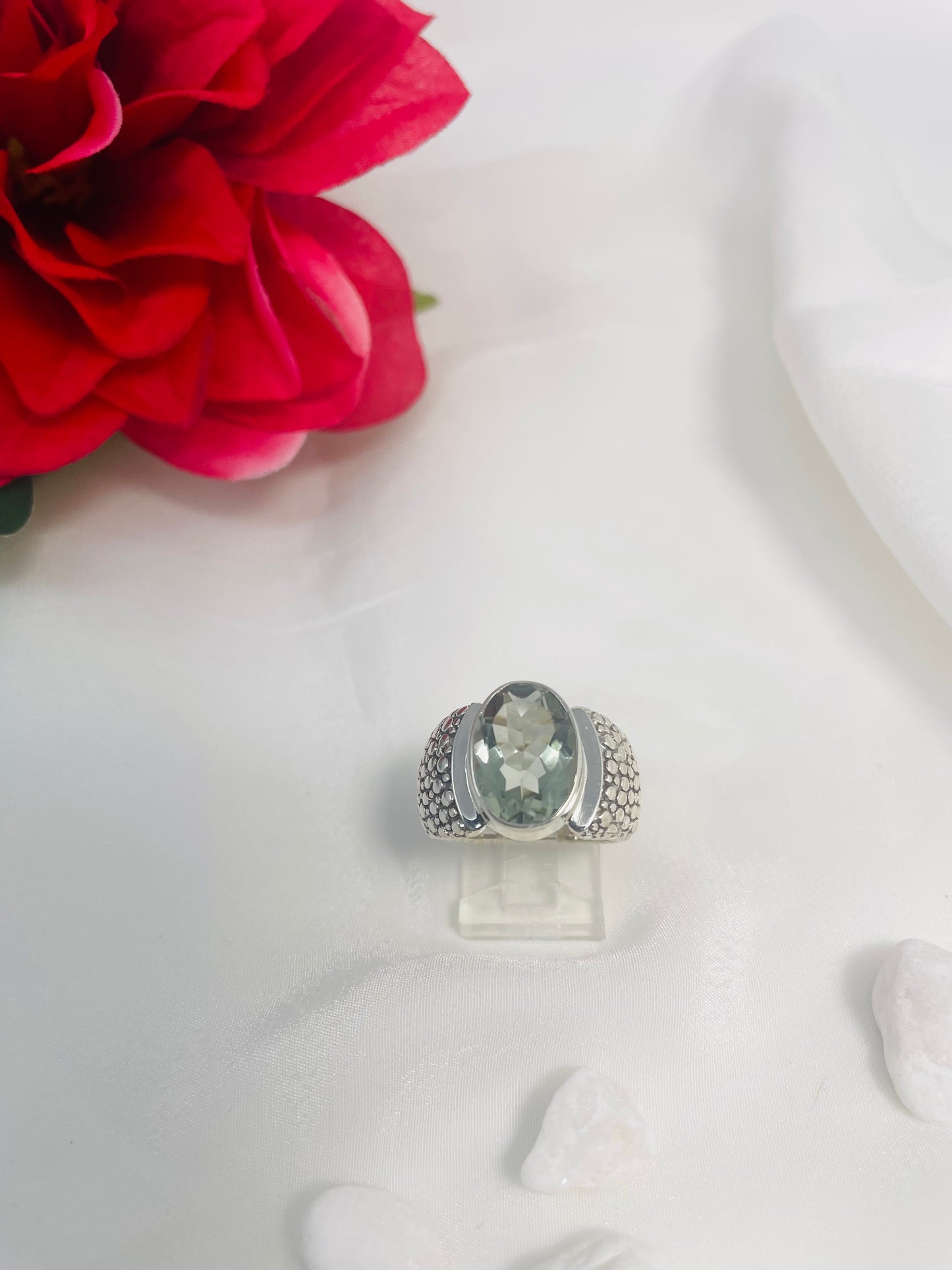 925 Sterling Silver Vintage Style Green Amethyst Ring