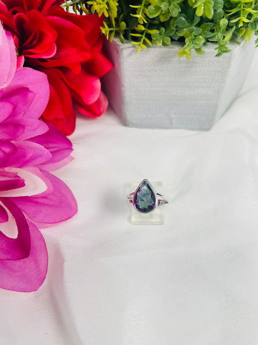 925 Sterling Silver Teardrop Mystic Topaz Ring