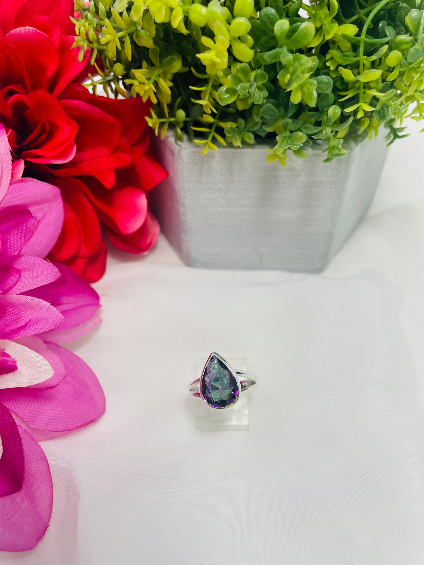 925 Sterling Silver Teardrop Mystic Topaz Ring