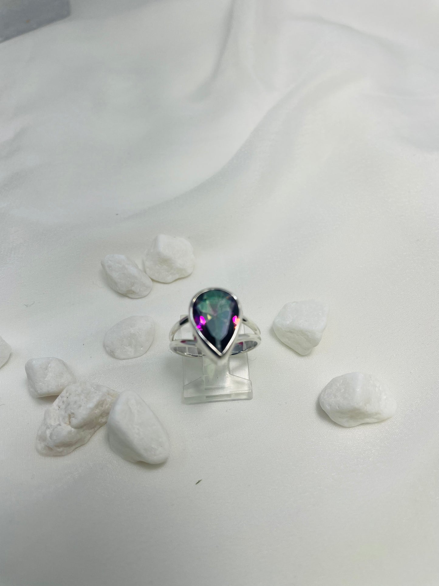 925 Sterling Silver Teardrop Mystic Topaz Ring