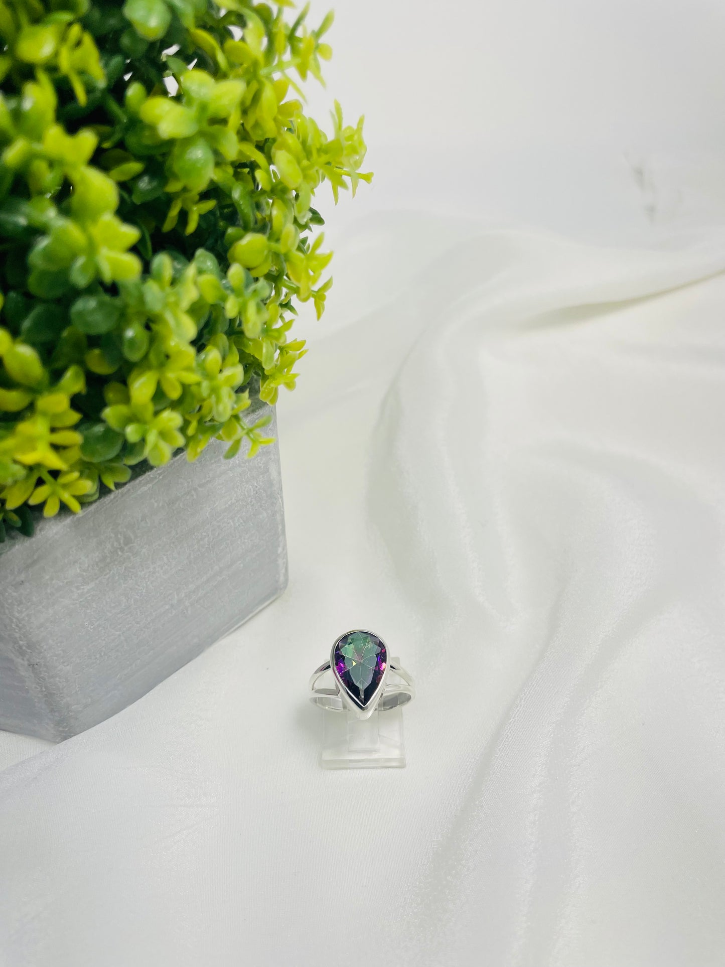 925 Sterling Silver Teardrop Mystic Topaz Ring