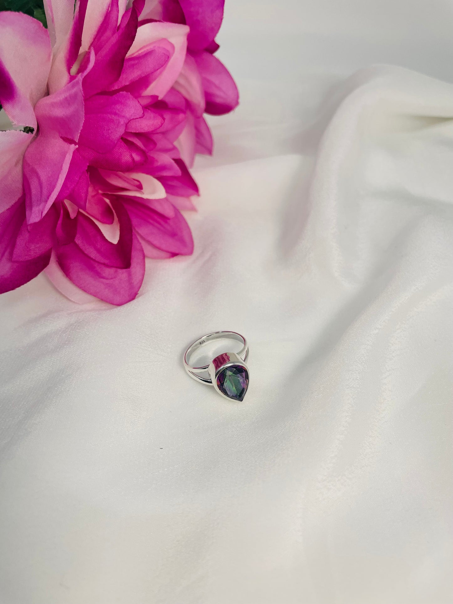 925 Sterling Silver Teardrop Mystic Topaz Ring